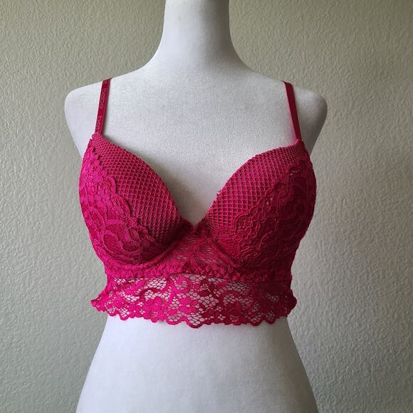 Bebe Bra 36C Underwire Floral Pink Lace Nylon‎ Spandex Blend Opaque - Picture 3 of 14